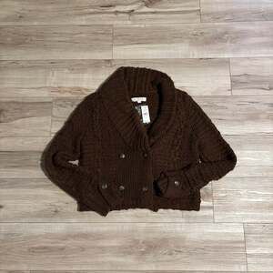 LOFT Cozy Shawl Collar Knit Cardigan Sweater Brown